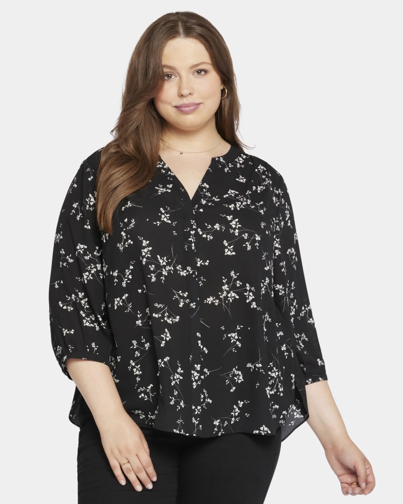 Front of a model wearing a size 0X Pintuck Blouse in Nellie Valley by NYDJ. | dia_product_style_image_id:239496